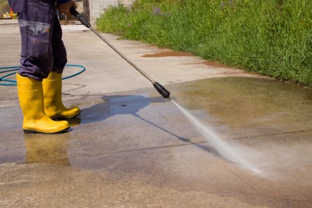 Pressure washing driveway